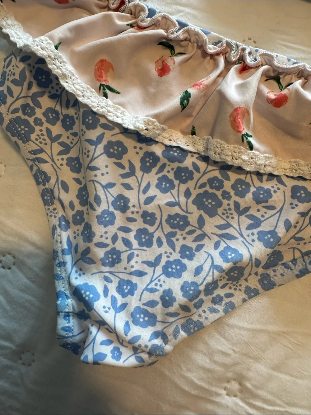 SweetHoney Size 8Y Blue & Light Pink Floral Ruffle Bikini Set